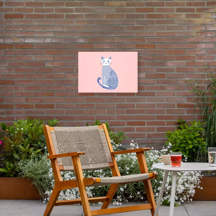 Kat - Illustratie - Minimalistisch - Roze Tuinposter op houten frame 2 cm dik klein -sfeer3