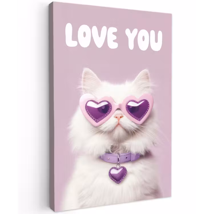 Kat - Love - Paars - Valentijn Tuinposter op houten frame 2 cm dik klein -3d