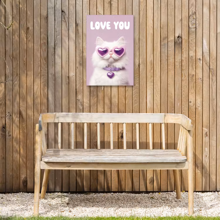 Kat - Love - Paars - Valentijn Tuinposter op houten frame 2 cm dik klein -sfeer4