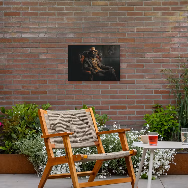 Kat - Pak - Oranje - Sigaar Tuinposter op houten frame 2 cm dik klein -sfeer3