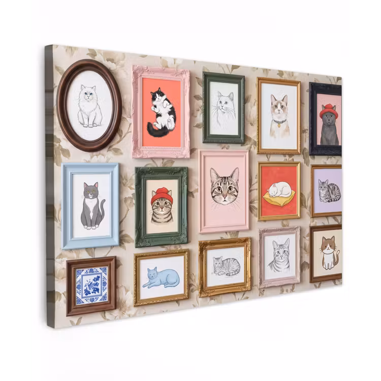 Kat - Portret - Dieren - Illustratie - Lijst Tuinposter op houten frame 2 cm dik klein -3d