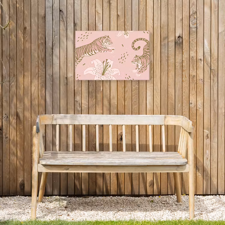 Kat - Springend - Bloemen - Abstract - Roze Tuinposter op houten frame 2 cm dik klein -sfeer4