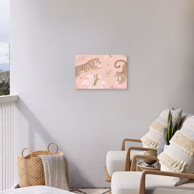 Kat - Springend - Bloemen - Abstract - Roze Tuinposter op houten frame 2 cm dik klein -sfeer1