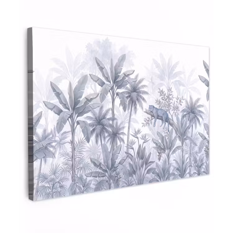 Kat - Tropisch bos - Modern - Grijs Tuinposter op houten frame 2 cm dik klein -3d