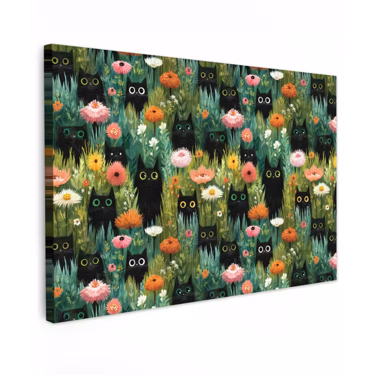 Katten - Bloemen - Kleurrijk Tuinposter op houten frame 2 cm dik klein 845 -3d