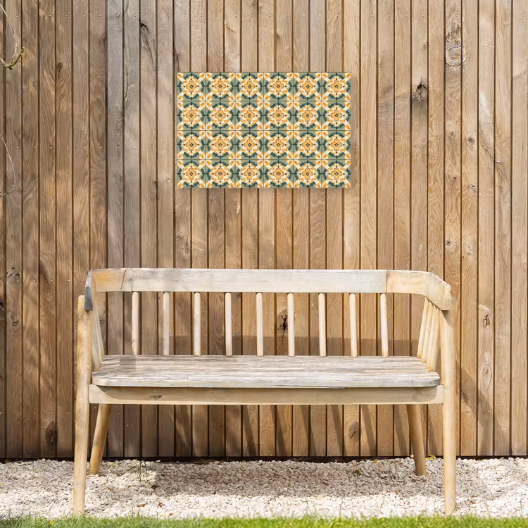 Keramiek - Verweerd - Kleurrijk Tuinposter op houten frame 2 cm dik klein 845 -sfeer4