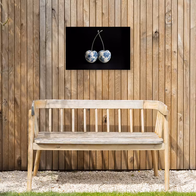 Kersen - Delfts blauw - Fruit Tuinposter op houten frame 2 cm dik klein -sfeer4