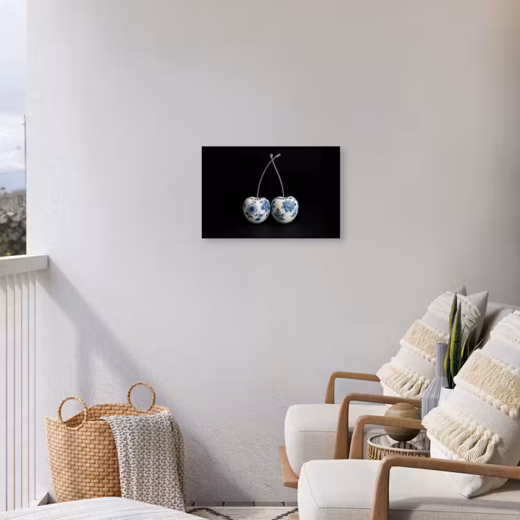 Kersen - Delfts blauw - Fruit Tuinposter op houten frame 2 cm dik klein -sfeer1