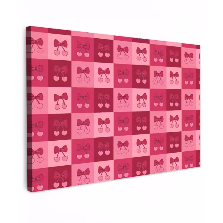 Kersen - Strikjes - Speels - Roze - Bordeaux Tuinposter op houten frame 2 cm dik klein 845 -3d