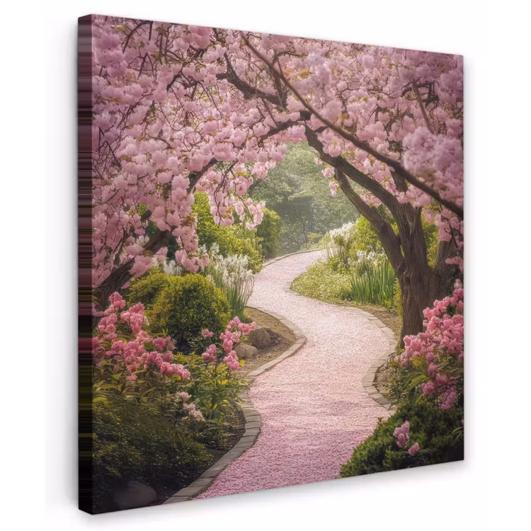 Kersenbloesem - Natuur - Sakura - Pad - Japanse tuin Tuinposter op houten frame 2 cm dik middel -3d
