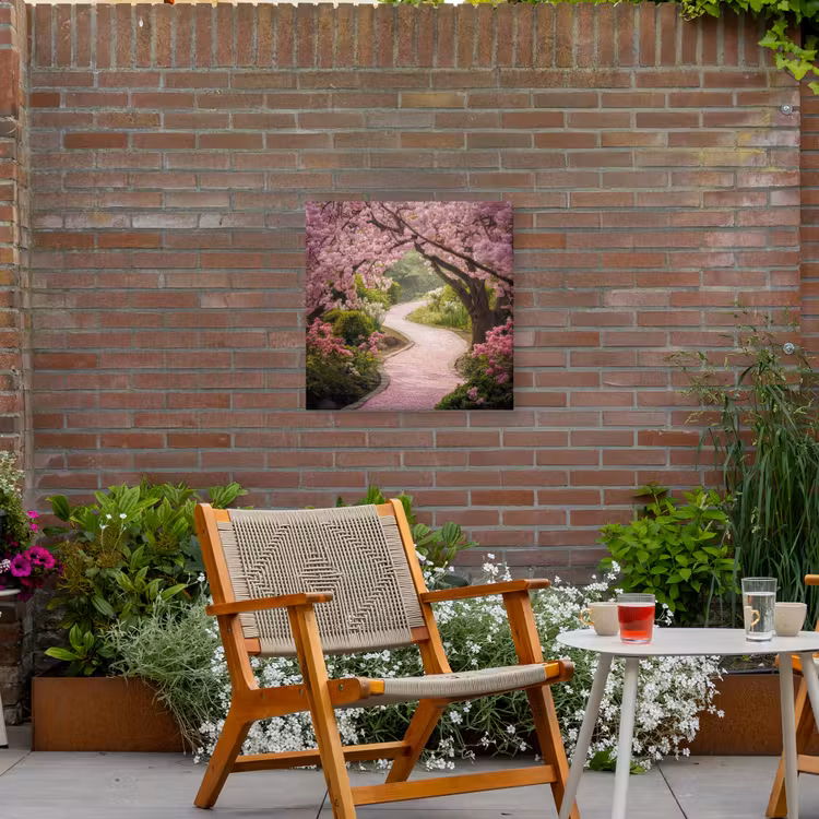 Kersenbloesem - Natuur - Sakura - Pad - Japanse tuin Tuinposter op houten frame 2 cm dik middel -sfeer3