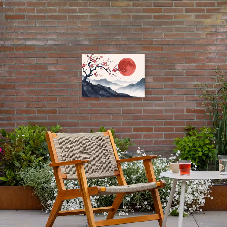 Kersenbloesem - Oosters - Rood Tuinposter op houten frame 2 cm dik klein -sfeer3