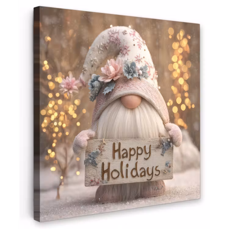 Kerst - Gnome - Bord - Kleurrijk Tuinposter op houten frame 2 cm dik middel -3d