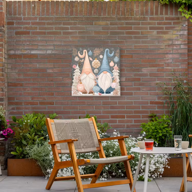 Kerst - Gnomen - Pastel Tuinposter op houten frame 2 cm dik middel -sfeer3