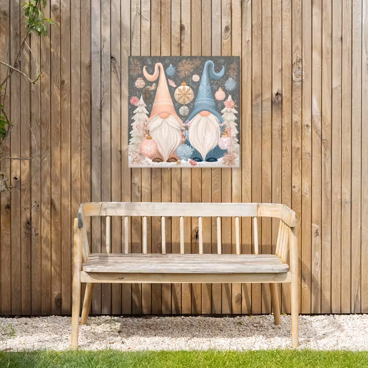 Kerst - Gnomen - Pastel Tuinposter op houten frame 2 cm dik middel -sfeer4