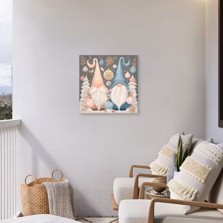 Kerst - Gnomen - Pastel Tuinposter op houten frame 2 cm dik middel -sfeer1