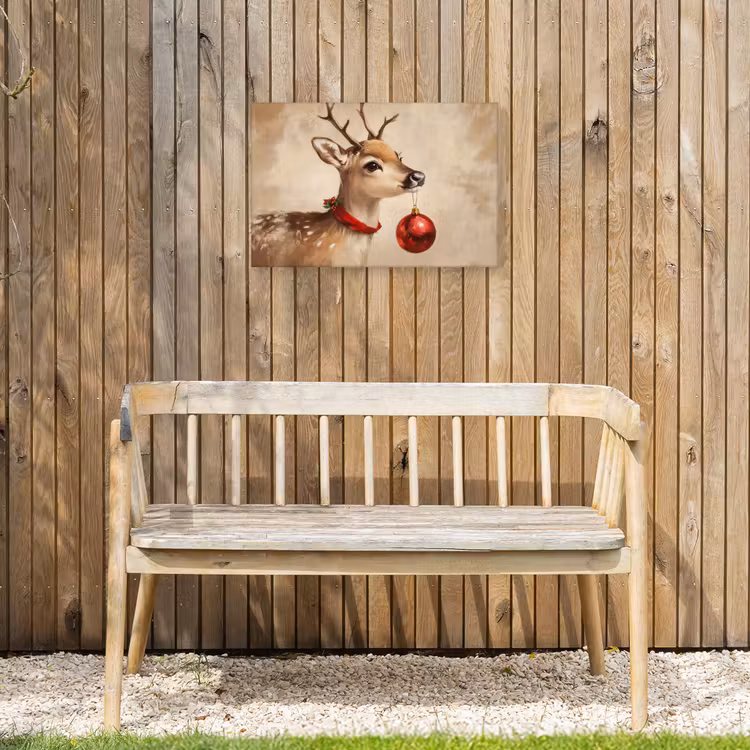 Kerst - Hert - Gewei - Kerstbal - Rendier Tuinposter op houten frame 2 cm dik klein -sfeer4