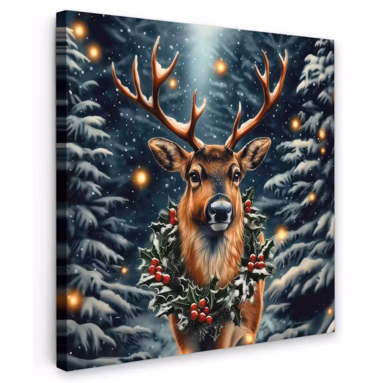 Kerst - Magie - Bos - Kleurrijk Tuinposter op houten frame 2 cm dik middel -3d