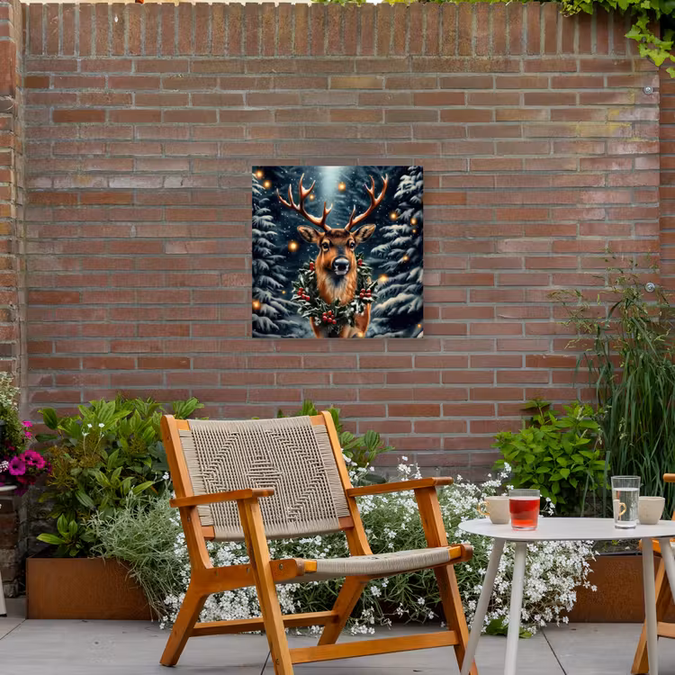 Kerst - Magie - Bos - Kleurrijk Tuinposter op houten frame 2 cm dik middel -sfeer3
