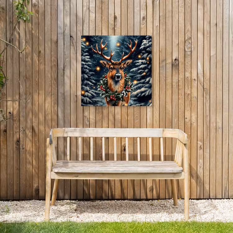 Kerst - Magie - Bos - Kleurrijk Tuinposter op houten frame 2 cm dik middel -sfeer4