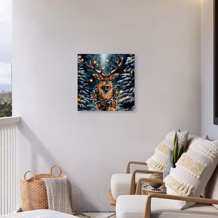 Kerst - Magie - Bos - Kleurrijk Tuinposter op houten frame 2 cm dik middel -sfeer1