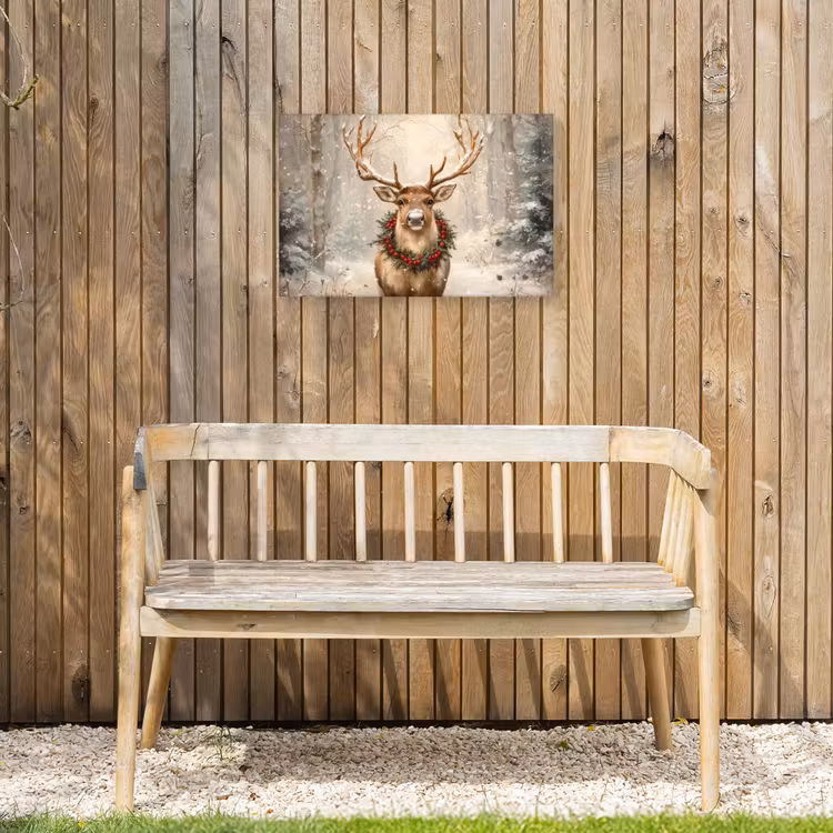 Kerst - Rendier - Winter - Krans Tuinposter op houten frame 2 cm dik klein -sfeer4