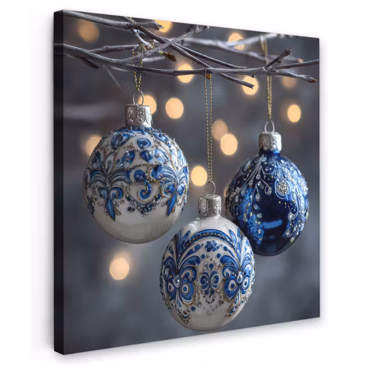 Kerstbal - Versierd - Blauw Tuinposter op houten frame 2 cm dik middel -3d