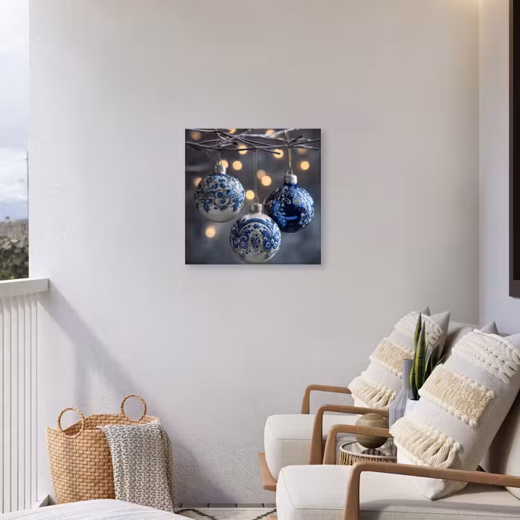 Kerstbal - Versierd - Blauw Tuinposter op houten frame 2 cm dik middel -sfeer1