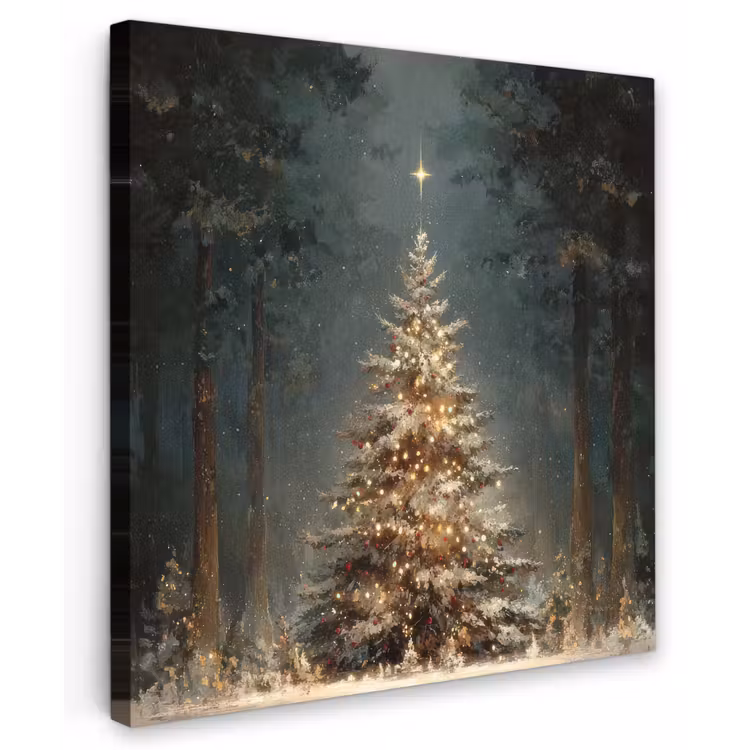 Kerstboom - Bos - Sneeuw - meerkleurig Tuinposter op houten frame 2 cm dik middel -3d