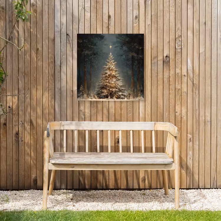 Kerstboom - Bos - Sneeuw - meerkleurig Tuinposter op houten frame 2 cm dik middel -sfeer4