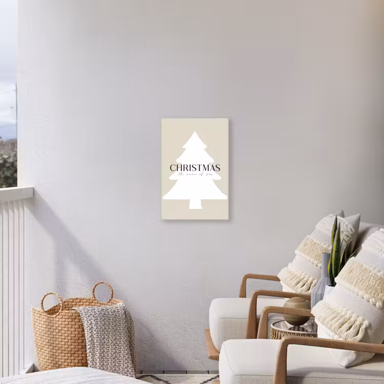 Kerstboom - Japandi - Christmas - Beige Tuinposter op houten frame 2 cm dik klein -sfeer1