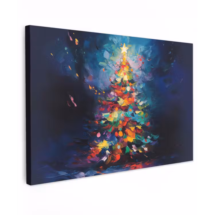 Kerstboom - Kerst - Abstract - Kleurrijk Tuinposter op houten frame 2 cm dik klein -3d