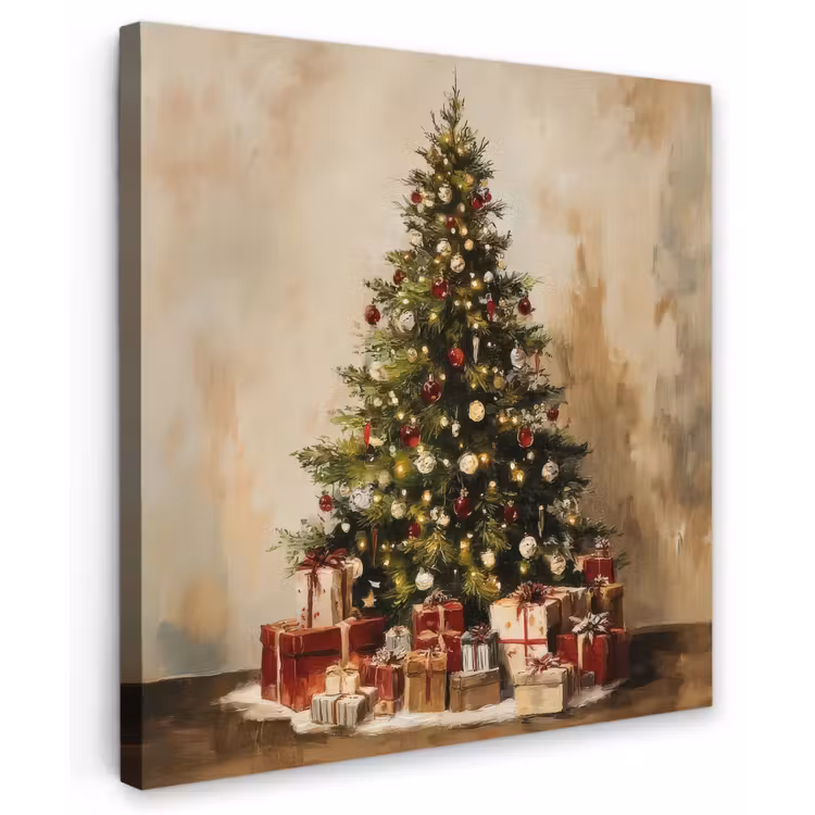 Kerstboom - Versierd - Kleurrijk Tuinposter op houten frame 2 cm dik middel -3d