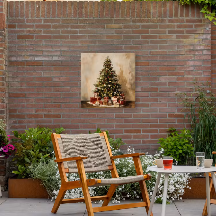 Kerstboom - Versierd - Kleurrijk Tuinposter op houten frame 2 cm dik middel -sfeer3