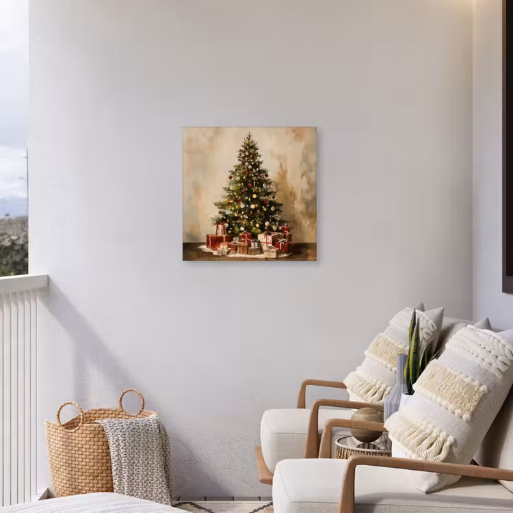 Kerstboom - Versierd - Kleurrijk Tuinposter op houten frame 2 cm dik middel -sfeer1