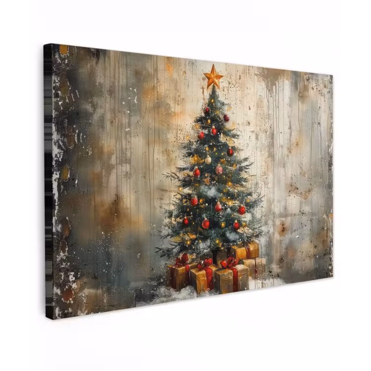 Kerstboom - Vintage - Kerst - Cadeau Tuinposter op houten frame 2 cm dik klein -3d