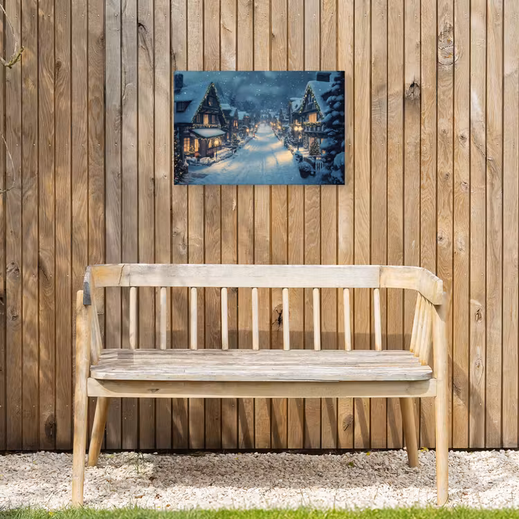 Kerstdorp - Kerst - Sneeuw - Winter Tuinposter op houten frame 2 cm dik klein -sfeer4