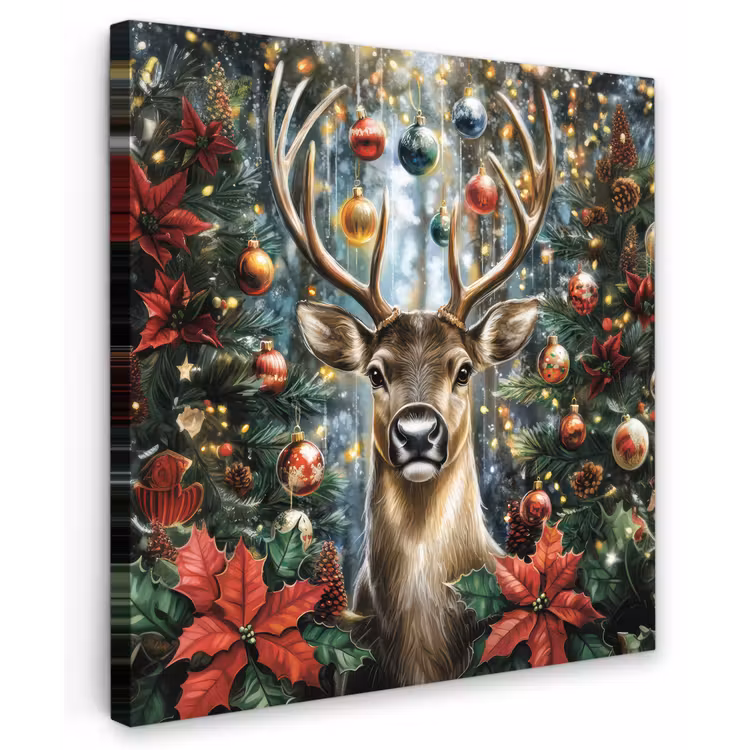 Kerstfeest - Dennenbos - Rood Tuinposter op houten frame 2 cm dik middel -3d