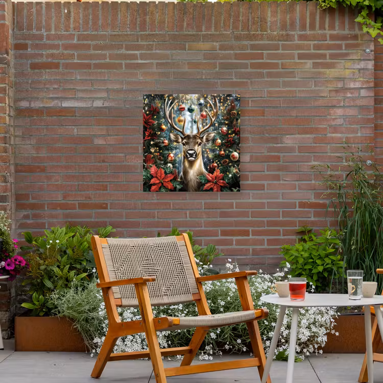 Kerstfeest - Dennenbos - Rood Tuinposter op houten frame 2 cm dik middel -sfeer3