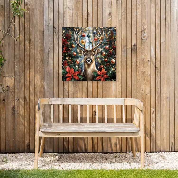 Kerstfeest - Dennenbos - Rood Tuinposter op houten frame 2 cm dik middel -sfeer4