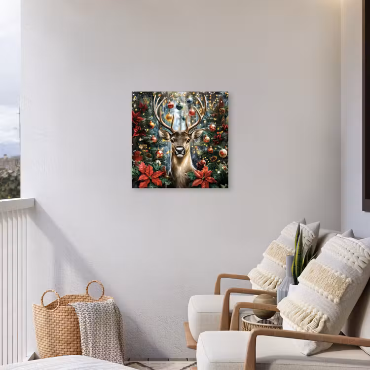 Kerstfeest - Dennenbos - Rood Tuinposter op houten frame 2 cm dik middel -sfeer1