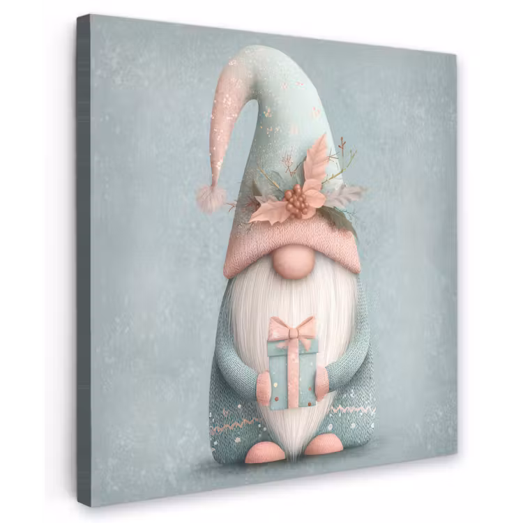 Kerstgnome - Cadeau - Groen Tuinposter op houten frame 2 cm dik middel -3d