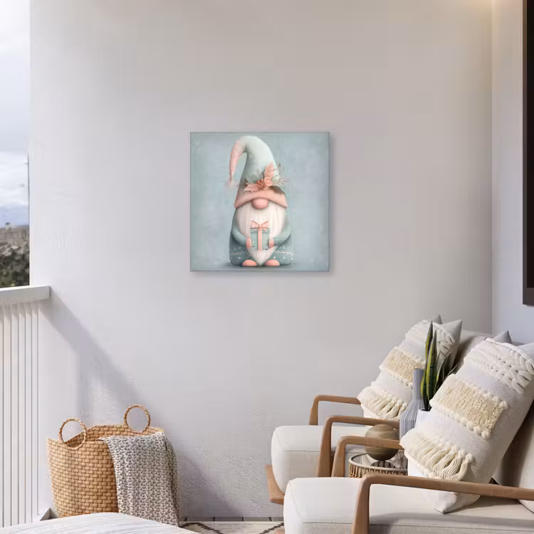 Kerstgnome - Cadeau - Groen Tuinposter op houten frame 2 cm dik middel -sfeer1