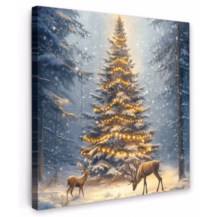 Kerstlicht - Woud - Hert - Donker Tuinposter op houten frame 2 cm dik middel -3d