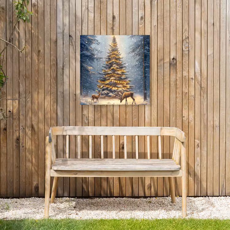 Kerstlicht - Woud - Hert - Donker Tuinposter op houten frame 2 cm dik middel -sfeer4