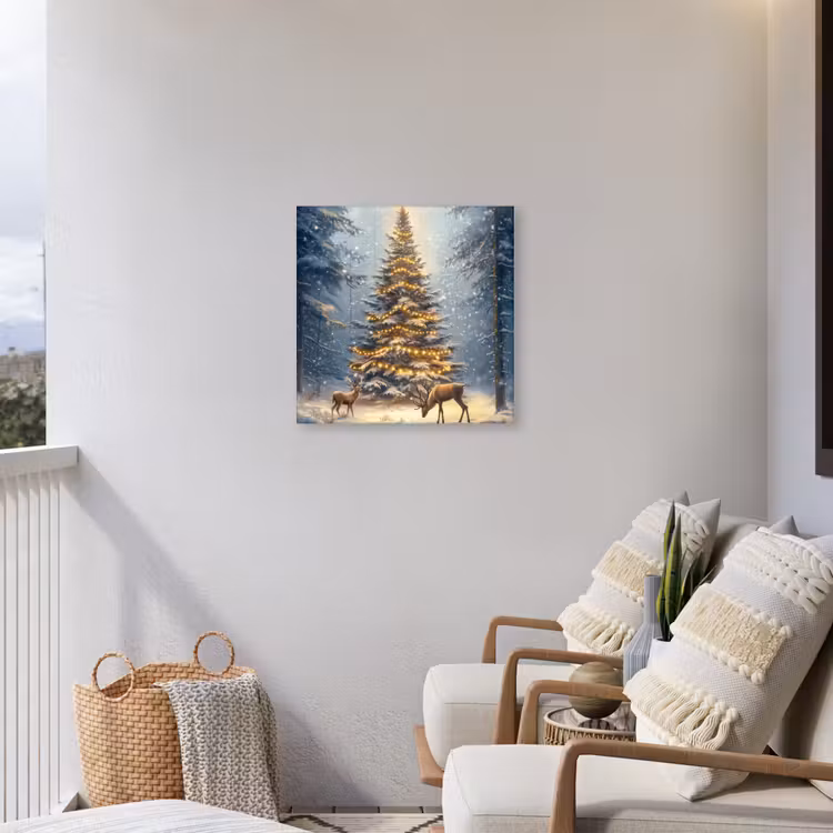 Kerstlicht - Woud - Hert - Donker Tuinposter op houten frame 2 cm dik middel -sfeer1