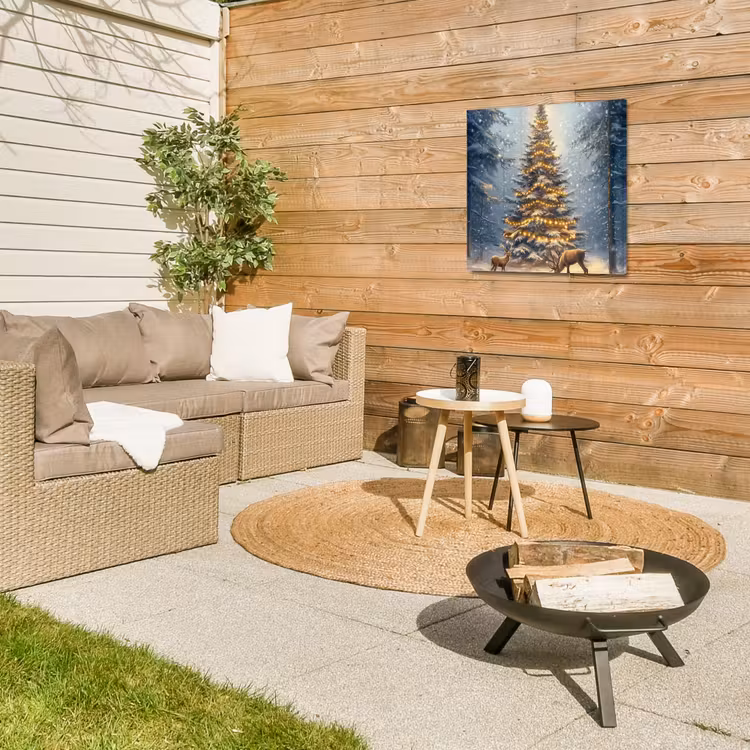 Kerstlicht - Woud - Hert - Donker Tuinposter op houten frame 2 cm dik middel -sfeer2