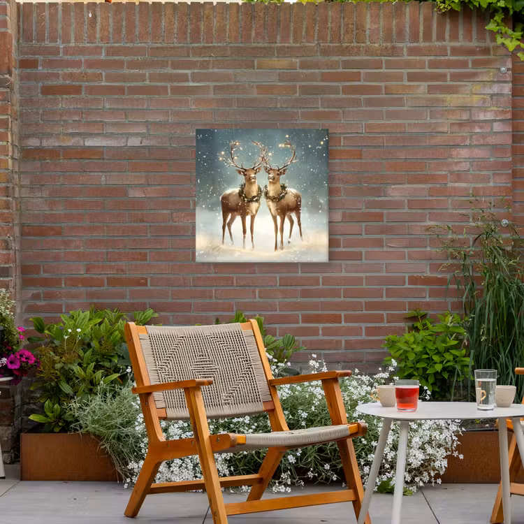 Kerstmagie - Winterwoud - Rendier Tuinposter op houten frame 2 cm dik middel -sfeer3