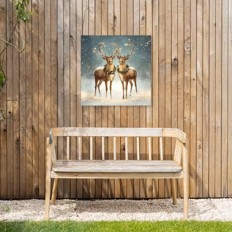 Kerstmagie - Winterwoud - Rendier Tuinposter op houten frame 2 cm dik middel -sfeer4