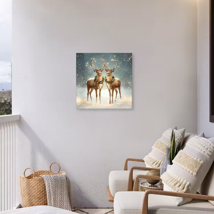 Kerstmagie - Winterwoud - Rendier Tuinposter op houten frame 2 cm dik middel -sfeer1